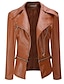 cheap Furs &amp; Leathers-Women&#039;s Faux Leather Jacket Fall Winter Going out Short Coat Regular Fit Streetwear Jacket Long Sleeve Solid Colored Black Wine Brown