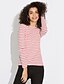 cheap Women&#039;s T-shirts-Women&#039;s Plus Size T-shirt Striped Long Sleeve Tops Cotton Boat Neck Wine White Black