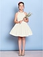 billige Junior brudepikekjoler-A-linje Besmykket Knelang Chiffon Junior brudepikekjole med Perlearbeid / Drapering / Belte / bånd av LAN TING BRIDE® / Naturlig