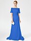 cheap Mother of the Bride Dresses-Sheath / Column Mother of the Bride Dress Elegant Off Shoulder Sweep / Brush Train Chiffon Lace Short Sleeve No with Pleats 2023