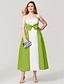 cheap Prom Dresses-A-Line Plus Size Cocktail Dress White Semi-formal Gown Formal Evening Dress Color Block Strapless Sleeveless Ankle Length Satin with Bow(s) Pattern / Print 2023