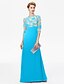 cheap Mother of the Bride Dresses-Sheath / Column Mother of the Bride Dress Color Block Beautiful Back Bateau Neck Floor Length Chiffon Floral Lace 3/4 Length Sleeve with Lace 2024