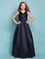 billige Šaty pro mladé družičky-Princess Floor Length V Neck Satin Summer Junior Bridesmaid Dresses&amp;Gowns With Sash / Ribbon Blue Kids Wedding Guest Dress 4-16 Year