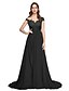 cheap Special Occasion Dresses-A-Line Off Shoulder Sweep / Brush Train Chiffon / Lace Dress with Lace / Sash / Ribbon / Pleats by TS Couture®