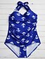 cheap Women&#039;s Swimwear &amp; Bikinis-Women&#039;s Floral One-piece Swimsuit Artistic Style Print Bandeau Swimwear Bathing Suits Navy Blue