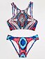 baratos Bikini-Mulheres Boho Nadador Azul Triângulo Tanga Biquíni Roupa de Banho roupa de banho - Geométrica Costas Nadador S M L Azul / Sexy