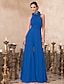 cheap Evening Dresses-Jumpsuits Hot Wedding Guest Formal Evening Valentine&#039;s Day Dress High Neck Backless Sleeveless Floor Length Chiffon with Pleats 2022