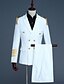 baratos Trench coat masculino-Branco / Azul Marinha Estampa Colorida Delgado Poliéster Masculino Terno - Lapela Chanfrada / Festa / Primavera / Manga Longa