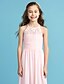cheap Junior Bridesmaid Dresses-Princess / A-Line Jewel Neck Floor Length Chiffon / Lace Junior Bridesmaid Dress with Lace / Criss Cross