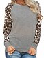 voordelige Grote maten topjes-Women&#039;s Blouse Leopard Cheetah Print Plus Size Round Neck Going out Patchwork Long Sleeve Tops Streetwear Green White Black