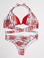 baratos Bikini-Mulheres Nadador Vermelho Cavado Biquíni Roupa de Banho - Floral Estampado M L XL / Com Bojo / Sexy
