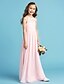 cheap Junior Bridesmaid Dresses-Princess / A-Line Jewel Neck Floor Length Chiffon / Lace Junior Bridesmaid Dress with Lace / Criss Cross