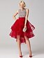 cheap Cocktail Dresses-A-Line Sparkle &amp; Shine High Low Beaded &amp; Sequin Homecoming Cocktail Party Dress Jewel Neck Sleeveless Asymmetrical Tulle with Beading Cascading Ruffles 2021