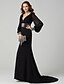 cheap Special Occasion Dresses-Sheath / Column Chic &amp; Modern Dress Formal Evening Sweep / Brush Train Long Sleeve Plunging Neck Chiffon V Back with Sequin Crystal Brooch 2022
