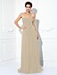 cheap Evening Dresses-A-Line Minimalist Dress Wedding Guest Sweep / Brush Train Sleeveless Strapless Chiffon with Pleats Ruched 2023