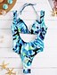 cheap Women&#039;s Swimwear &amp; Bikinis-Women&#039;s Plunging Floral Bandage Halter Neck Blue White Black Multi-piece Swimwear Swimsuit - Color Block Solid Colored Print S M L Blue