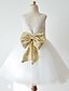 cheap Flower Girl Dresses-Ball Gown Knee Length Flower Girl Dress Wedding Cute Prom Dress Lace with Bow(s) Fit 3-16 Years