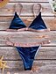 tanie Bikini-Damskie Kolorowy blok Sport Tłoczony dekolt Bikini Kostium kąpielowy Solidne kolory Halter Stroje kąpielowe Kostiumy kąpielowe Niebieski Czerwony / Jedwab