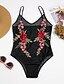cheap Women&#039;s Swimwear &amp; Bikinis-Women&#039;s Embroidery Boho Strap Black Cheeky One-piece Swimwear - Floral Embroidered S M L / Bras / Fixed Straps