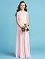 cheap Junior Bridesmaid Dresses-Princess / A-Line Jewel Neck Floor Length Chiffon / Lace Junior Bridesmaid Dress with Lace / Criss Cross