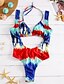 cheap Women&#039;s Swimwear &amp; Bikinis-Women&#039;s Plunging Floral Bandage Halter Neck Blue White Black Multi-piece Swimwear Swimsuit - Color Block Solid Colored Print S M L Blue