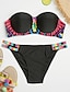 cheap Women&#039;s Swimwear-Women&#039;s Swimwear Bikini Swimsuit Print Geometric Black Bandeau Strapless Bathing Suits / Padded Bras