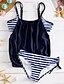 cheap One-piece swimsuits-Women&#039;s Plus Size Sports Multi-piece Swimsuit Cut Out Striped Strap Swimwear Bathing Suits Black Blue Dark Blue Gray / Sexy