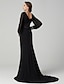 cheap Special Occasion Dresses-Sheath / Column Chic &amp; Modern Dress Formal Evening Sweep / Brush Train Long Sleeve Plunging Neck Chiffon V Back with Sequin Crystal Brooch 2022
