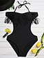 cheap One-piece swimsuits-Women&#039;s Swimwear Monokini Swimsuit Solid Colored Black Halter Neck Bathing Suits Solid Tassel