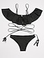 voordelige Bikini&#039;s &amp; Badmode-Dames Effen Ruches Bikini Zwempak Effen Halter Zwemkleding Badpakken Zwart blauw