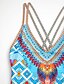 זול בגדי ים נשים-בגדי ריקוד נשים בגדי ים חתיכה אחת בגד ים דפוס שבטי כחול קולר בגדי ים