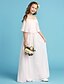 お買い得  ジュニア ブライドメイド ドレス-A-Line Floor Length Off Shoulder Chiffon Junior Bridesmaid Dresses&amp;Gowns With Pleats Kids Wedding Guest Dress 4-16 Year