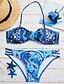 cheap Bikinis-Women&#039;s Swimwear Bikini Swimsuit Print Geometric Blue Bandeau Halter Neck Bathing Suits Boho