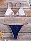 tanie Bikini-Damskie Kolorowy blok Sport Tłoczony dekolt Bikini Kostium kąpielowy Solidne kolory Halter Stroje kąpielowe Kostiumy kąpielowe Niebieski Czerwony / Jedwab