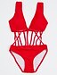 olcso Bikinik és fürdőruhák-Női Egyszínű Pántos Kivágások Pánt Fekete Piros Monokini Fürdőruha Fürdőruha - Egyszínű S M L Fekete