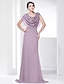 cheap Evening Dresses-Sheath / Column Elegant Dress Wedding Guest Formal Evening Sweep / Brush Train Sleeveless Scoop Neck Chiffon Cowl Back with Draping 2023