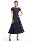 cheap Cocktail Dresses-A-Line Black Dress Vintage Homecoming Wedding Guest Tea Length Short Sleeve Boat Neck Taffeta with Buttons 2024