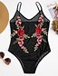 cheap Women&#039;s Swimwear &amp; Bikinis-Women&#039;s Embroidery Boho Strap Black Cheeky One-piece Swimwear - Floral Embroidered S M L / Bras / Fixed Straps