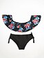 baratos Bikini-Mulheres Floral Boho Ombro a Ombro Branco Preto Bandeau Slip Biquíni Roupa de Banho roupa de banho - Floral Estampado S M L Branco / Sexy