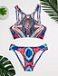 baratos Bikini-Mulheres Boho Nadador Azul Triângulo Tanga Biquíni Roupa de Banho roupa de banho - Geométrica Costas Nadador S M L Azul / Sexy