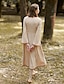 Χαμηλού Κόστους Γυναικεία Φορέματα-Γυναικεία Φόρεμα σε γραμμή Α Μίντι φόρεμα Χακί Μακρυμάνικο Μονόχρωμο Φθινόπωρο Χειμώνας Καρδιά Ενεργό Βίντατζ Τ M L / Ψηλή Μέση