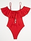preiswerte Einteilige Badeanzüge-Damen Badeanzug Ein Stück Bademode mit Schnürung Rüsche Einfarbig Hellblau Schwarz Weiß Rosa Rote Schulterfrei Badeanzüge