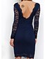 cheap Plus Size Casual Dresses-Women&#039;s Sheath Dress Knee Length Dress Blue Long Sleeve Blue Solid Colored Lace up Fall Winter Deep V Slim Lace S M L XL XXL 3XL 4XL / Plus Size / Plus Size