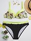 cheap Women&#039;s Swimwear-Women&#039;s Swimwear Bikini Swimsuit Print Geometric Green Orange Yellow Bandeau Strap Bathing Suits / Sexy