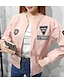 זול Bomber Jackets-בגדי ריקוד נשים יומי אביב רגיל ג&#039;קט, גיאומטרי צווארון עגול שרוול ארוך כותנה דפוס לבן / ורוד מסמיק / תלתן