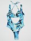 cheap Women&#039;s Swimwear &amp; Bikinis-Women&#039;s Plunging Floral Bandage Halter Neck Blue White Black Multi-piece Swimwear Swimsuit - Color Block Solid Colored Print S M L Blue