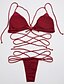tanie Bikini i odzież kąpielowa-Damskie Trójkątny Bikini Kostium kąpielowy Wiązanie Solidne kolory Halter Stroje kąpielowe Kostiumy kąpielowe Czerwony
