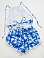 preiswerte Bikinis und Bademode-Damen Badeanzug Tankini Bademode Bedruckt Blau Halfterhals Badeanzüge Blumen Hochgeschnitten