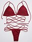 abordables Biquinis y Bañadores para Mujer-Mujer Triángulo Bikini Traje de baño Acordonado Un Color Halter Bañadores Trajes de baño Rojo