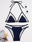cheap Bikinis-Women&#039;s Halter Neck Blue Triangle Cheeky Bikini Swimwear - Solid Colored S M L Blue / Wireless / Padless / Sexy